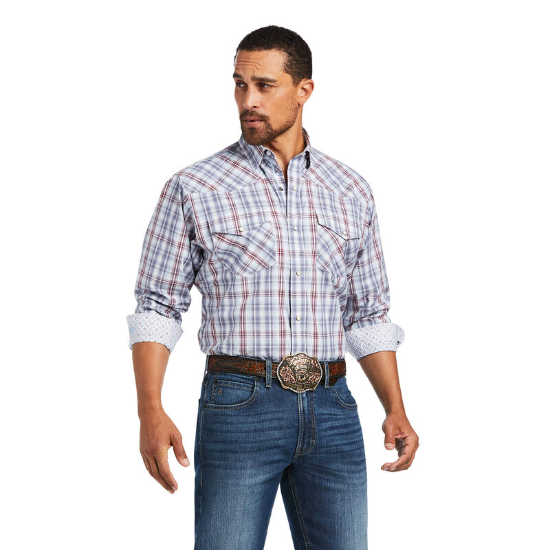 Ariat Relentless Steely Stretch Classic Fit Snap - Miesten Harmaat/Ruskea Paidat ( DOQNHV-508 )